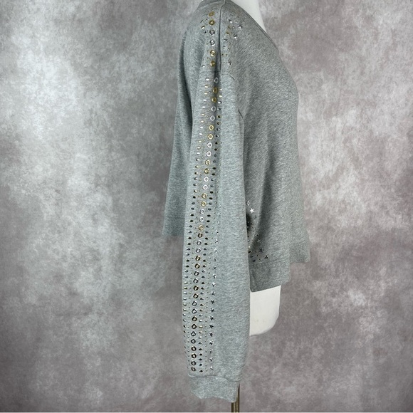 The Kooples Sport Gray Star Studded Sleeve Crewneck Sweatshirt Women's Sz 2 US M - Picture 2 of 11